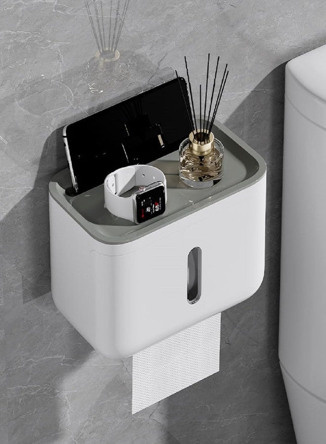Srxes Self Adhesive Toilet Paper Holder for Bathroom with Mobile Stand, Wall Mounted Tissue Paper Holder, Toilet Paper Roll Holder for Bathroom, Bathroom Accessories (White) - Image 1