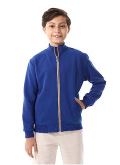 Slash Pockets Plain Zipped Boys Sweatshirt_ Royal Blue
