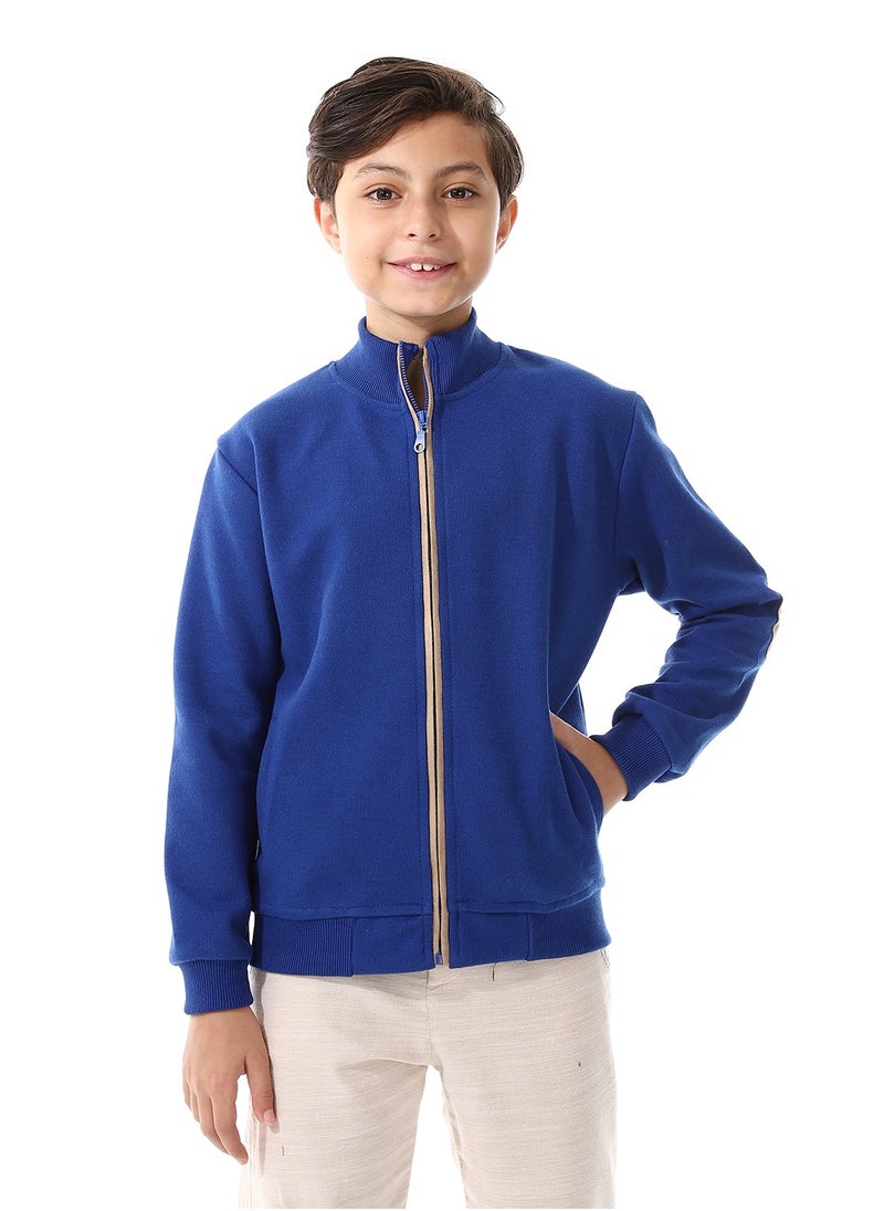 Andora - Slash Pockets Plain Zipped Boys Sweatshirt_ Royal Blue - Image 1