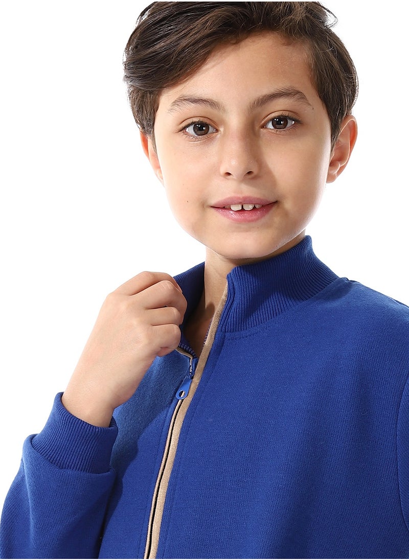 Andora - Slash Pockets Plain Zipped Boys Sweatshirt_ Royal Blue - Image 1