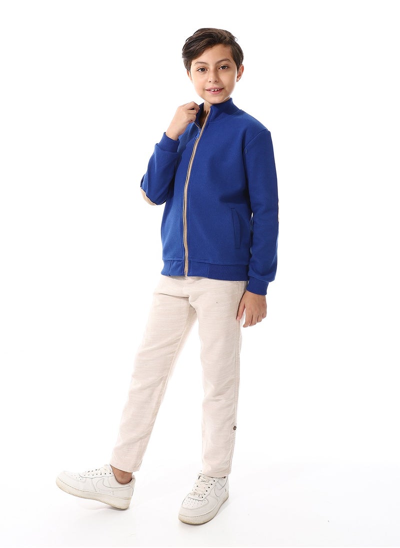 Andora - Slash Pockets Plain Zipped Boys Sweatshirt_ Royal Blue - Image 1