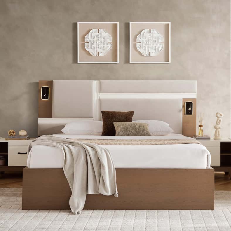 Pan Home مجموعة غرفة نوم ماكرينا 5 قطع 180X200 سم - أبيض وجوز - Image 4