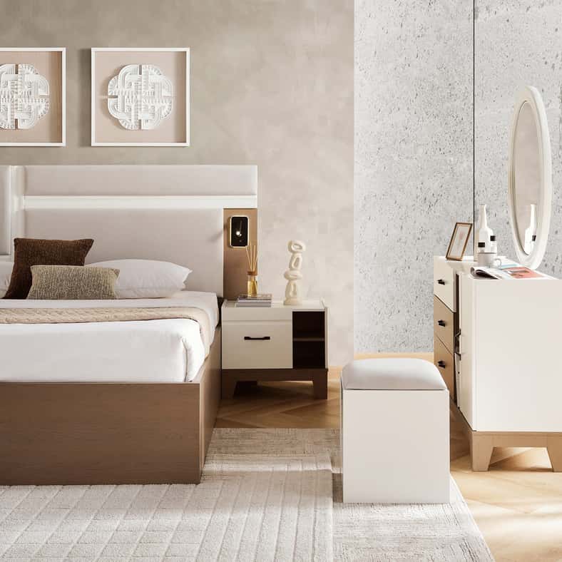 Pan Home مجموعة غرفة نوم ماكرينا 5 قطع 180X200 سم - أبيض وجوز - Image 3