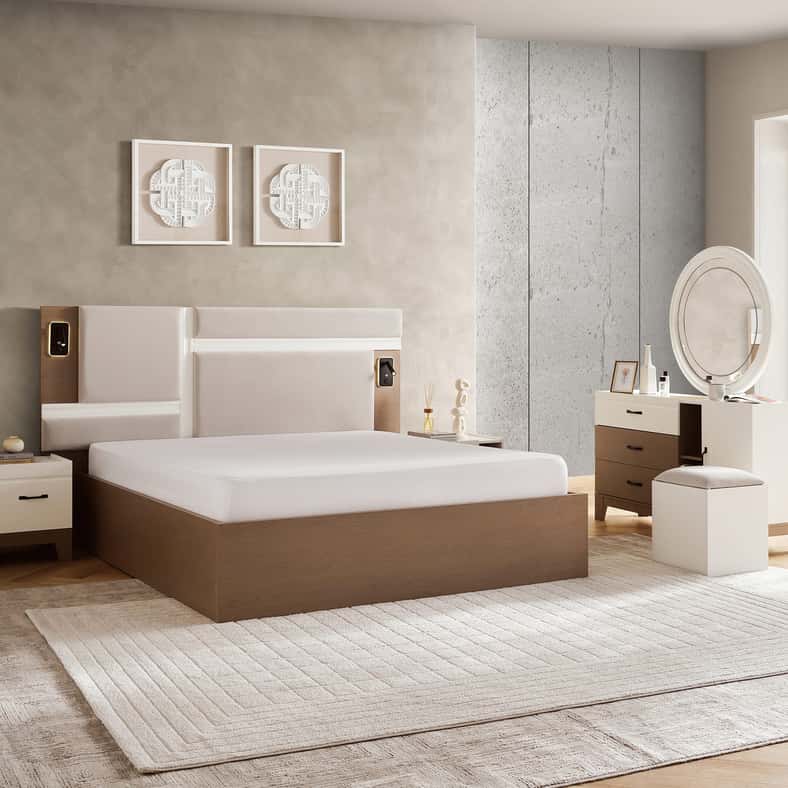 Pan Home مجموعة غرفة نوم ماكرينا 5 قطع 180X200 سم - أبيض وجوز - Image 2