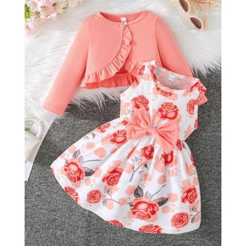 Rosibel Girls Dress and Cotton Cardigan Set for M3T Spring and Autumn Clothing - Image 2