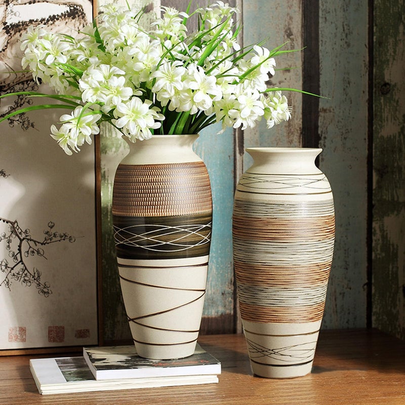 HUBUISH Ceramic Rustic Farmhouse Vase  12.6"" Large Vintage Flower Vase for Home Decor  Tall Boho Textured Vase for Living Room  Table  Mantel  Shelf and Centerpieces Decor and Housewarming - Image 4