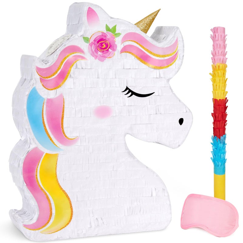 Wernnsai Unicorn Pinata - Unicorn Party Supplies Pinata Bundle with Blindfold and Bat for Girls Kids Rainbow Unicorn Theme Birthday Party Game Decorations (40 x 31 x 8cm) - Image 1
