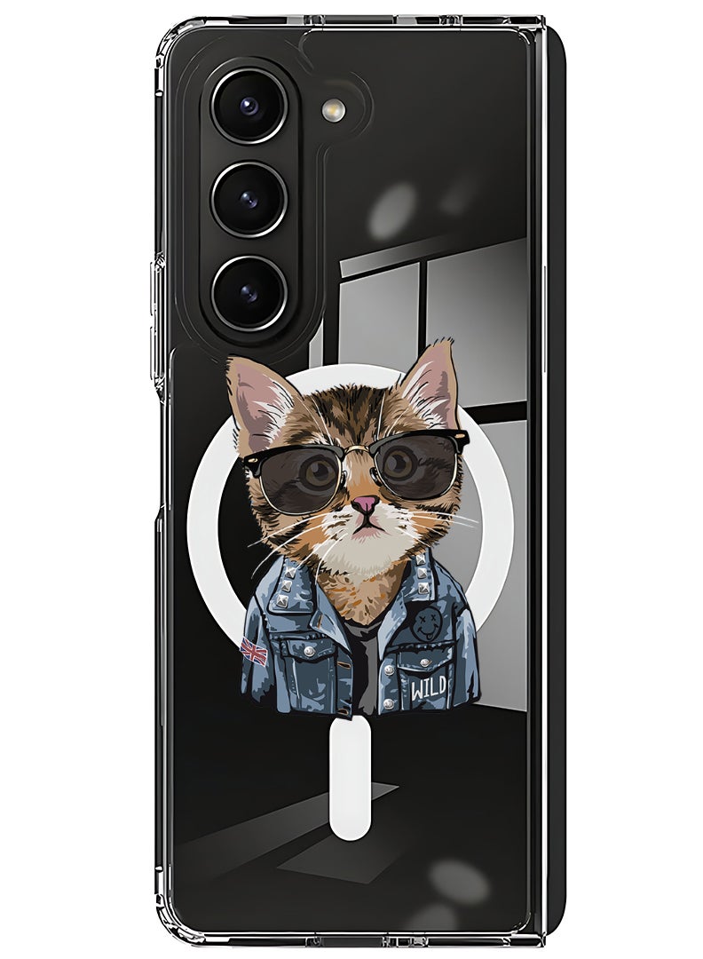 Theodor Magnetic Case for Samsung Galaxy Z Fold 5 Compatible with MagSafe Wireless Charging, Shockproof Phone Bumper Cover swag cat - Image 1