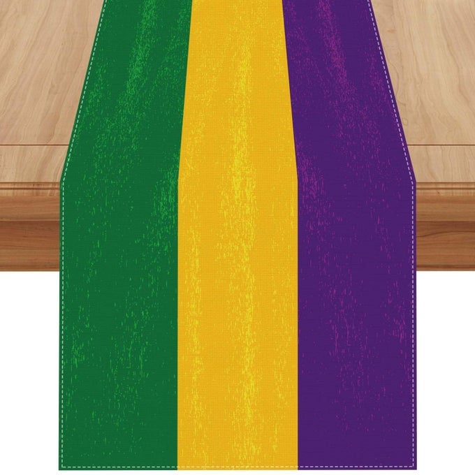 LINEN MARDI GRAS TABLE RUNNER 72 INCHES LONG MARDI GRAS TABLE DECOR NEW ORLEANS MARDI GRAS BRAZIL CARNIVAL DECORATION AND SUPPLIES FOR HOME KITCHEN