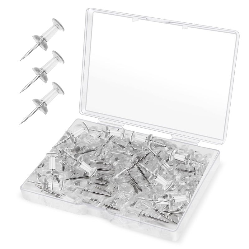Braidz Clear Thumb Tacks for Wall 100- Pack - Clear Plastic Head Thumbtacks with Steel Point - Push Pins for Bulletin Board, Corkboard, Map, Calendar, Photo, Home Office, and Craft Projects - Image 1