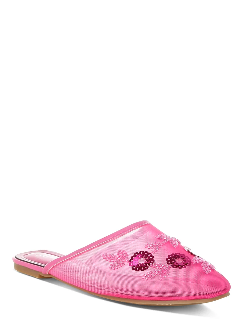 London Rag Mesh Sequin Beaded Mules in Fuchsia