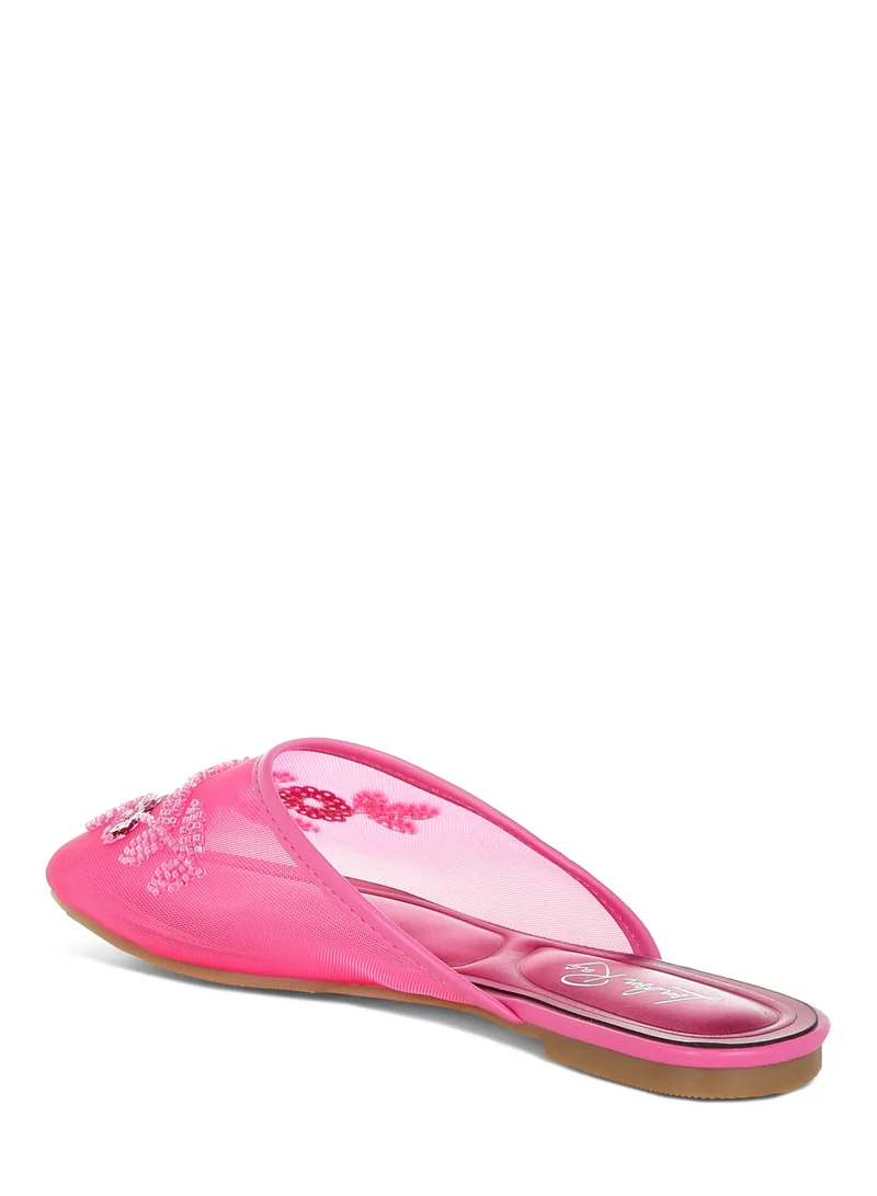 London Rag Mesh Sequin Beaded Mules in Fuchsia