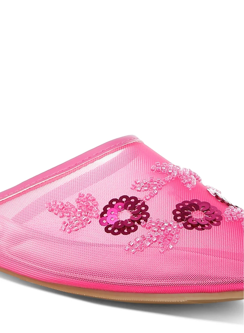 London Rag Mesh Sequin Beaded Mules in Fuchsia