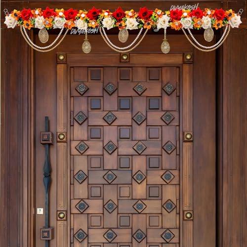 Virushka Handicraft Rose & Pearl Door Toran For Home Decoration And Office Decor|Door Hanging For Door Decoration, Thoranam/Thorans For Main Entrance Door, Latest Bandarwal For Home Door | - 38 Inch - Image 2
