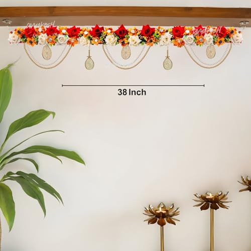 Virushka Handicraft Rose & Pearl Door Toran For Home Decoration And Office Decor|Door Hanging For Door Decoration, Thoranam/Thorans For Main Entrance Door, Latest Bandarwal For Home Door | - 38 Inch - Image 3