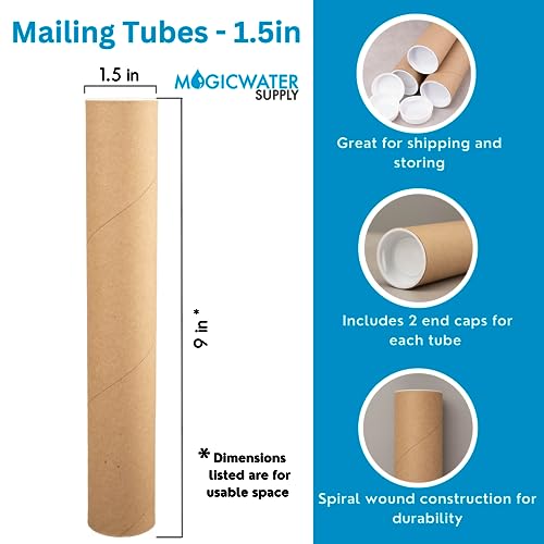 MagicWater Supply Mailing Tube - 1.5 in x 9 in - Kraft - 1 Pack - for Shipping and Storage of Posters, Arts, Crafts, and Documents - Image 2