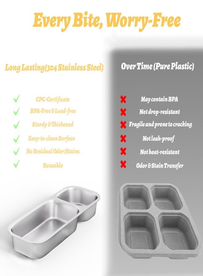 Bakpoco Stainless Steel Snack Containers for Kids Adults, 4 Pack 2 Compartment Metal Snack Containers Box with Lid, Reusable Food Storage Container, Leak Proof, Grab and Go - Image 4