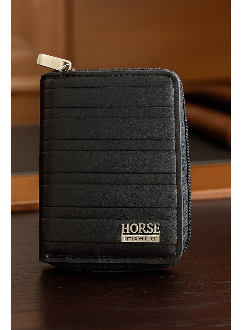 Horse Zipper Card Wallet - Black - Image 4