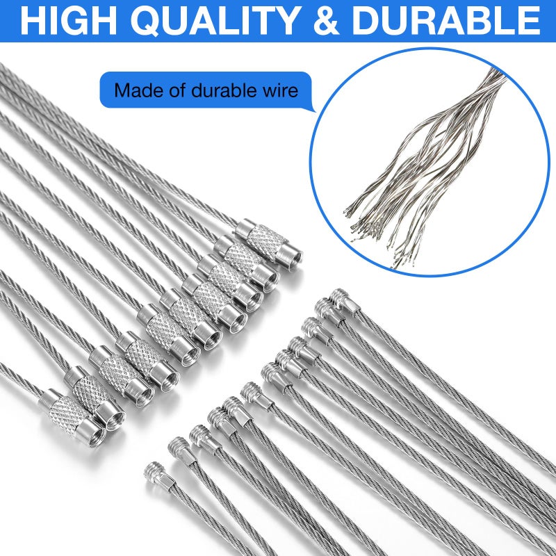Hotop Hotop 150 Pcs Wire Keychain Cable Bulk Stainless Steel Key Rings Loop Wire Cable Braided Steel Keychain(1.5mm, 8 Inch,Silver)  - Image 3