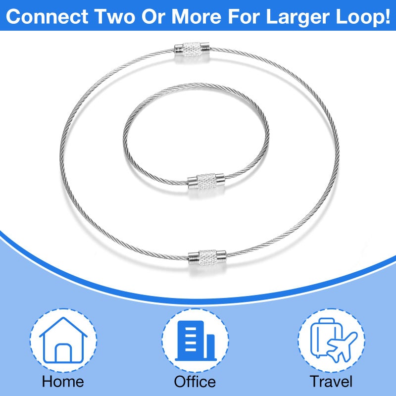 Hotop Hotop 150 Pcs Wire Keychain Cable Bulk Stainless Steel Key Rings Loop Wire Cable Braided Steel Keychain(1.5mm, 8 Inch,Silver)  - Image 5