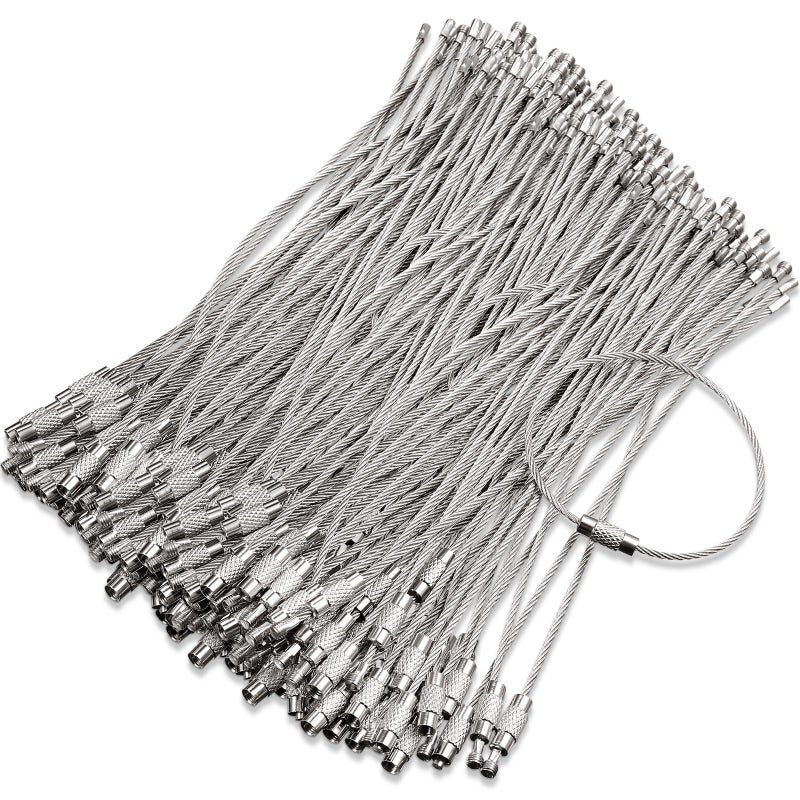 Hotop Hotop 150 Pcs Wire Keychain Cable Bulk Stainless Steel Key Rings Loop Wire Cable Braided Steel Keychain(1.5mm, 8 Inch,Silver)  - Image 1