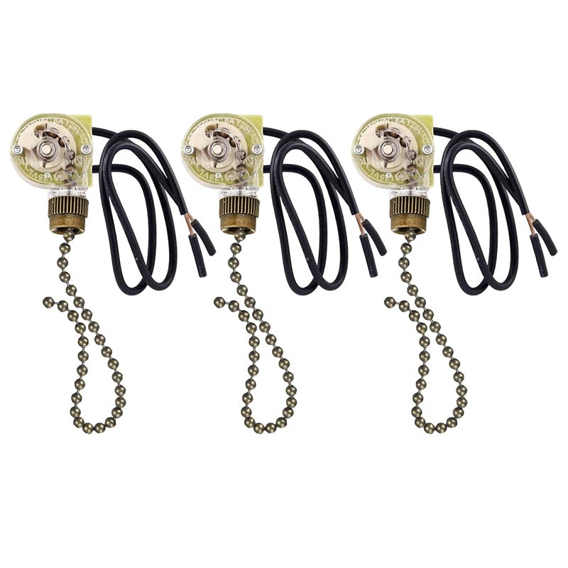 VIPMOON 3 Pack Ceiling Fan Light Switch Zing Ear ZE-109, Two-Wire Light Switch with Pull Cords for Ceiling Lamp Fans and Wall Lamp Pull Chain Control Replacement On-Off, Bronze - Image 1