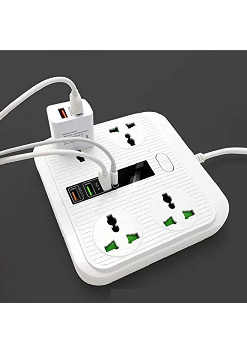 Generic Extension Lead Universal Outlets with 4 USB Ports 4 Way Power Strips Surge Protector 2Mor Bold Cord Switch Portable Charger Fuse and Shutter Charging Hub Station 40W Super Quik Charge Black  - Image 5