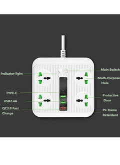 Generic Extension Lead Universal Outlets with 4 USB Ports 4 Way Power Strips Surge Protector 2Mor Bold Cord Switch Portable Charger Fuse and Shutter Charging Hub Station 40W Super Quik Charge Black  - Image 4