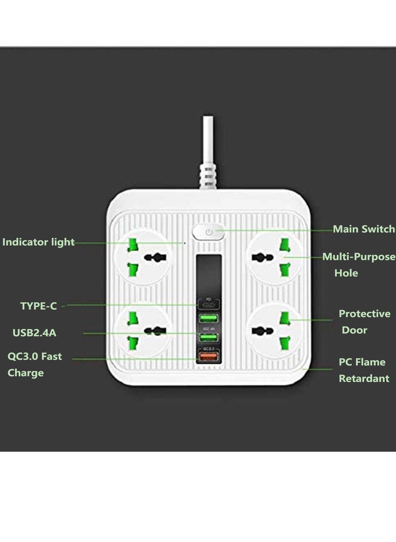Generic Extension Lead Universal Outlets with 4 USB Ports 4 Way Power Strips Surge Protector 2Mor Bold Cord Switch Portable Charger Fuse and Shutter Charging Hub Station 40W Super Quik Charge Black  - Image 4