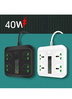 Generic Extension Lead Universal Outlets with 4 USB Ports 4 Way Power Strips Surge Protector 2Mor Bold Cord Switch Portable Charger Fuse and Shutter Charging Hub Station 40W Super Quik Charge Black  - Image 2