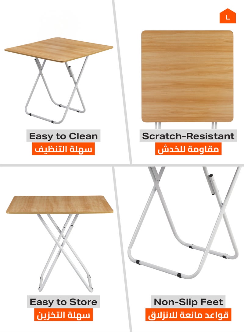 لوازم طاولة مربعة قابلة للطي - 60×60×81.5 سم، بني - طاولة عملية وقابلة للحمل بتصميم متين وسطح سهل التنظيف مع إطار حديدي - مثالية للمساحات الصغيرة، غرف المعيشة، والاستخدام الخارجي - Image 4