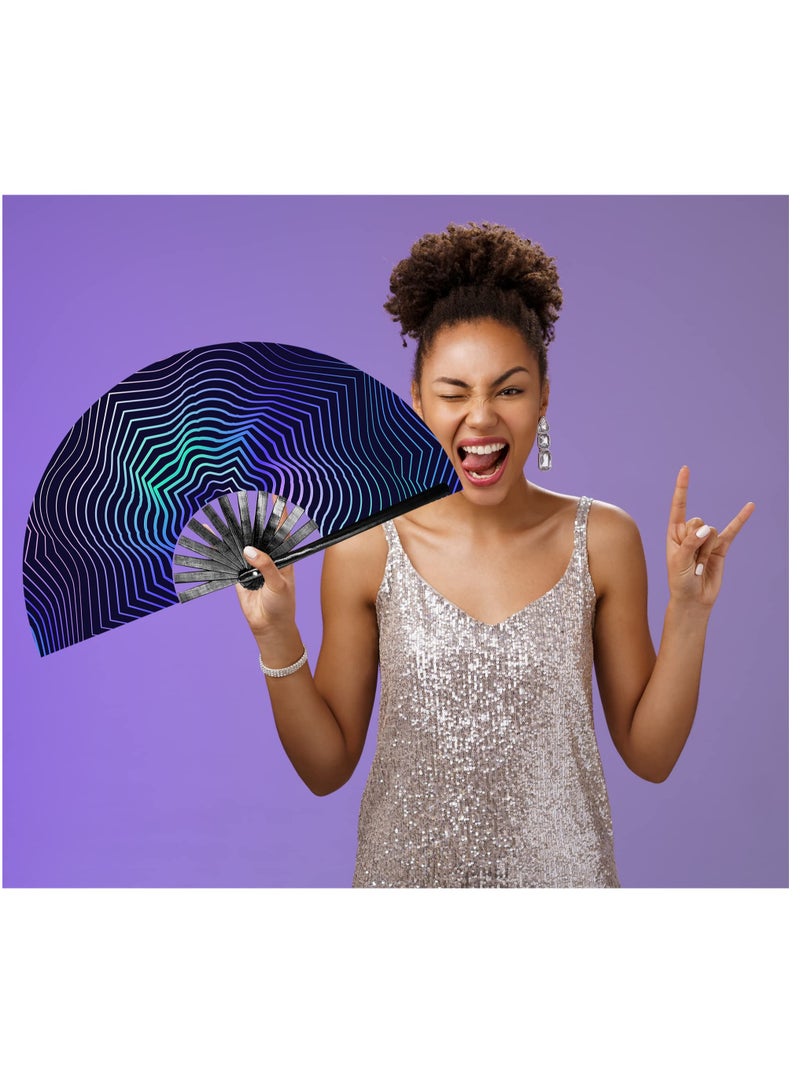 SYOSI Wooden Folding Fan, UV Glow Rave Foldable Fan Shining Star Pattern Wooden Foldable Fan, Chinese Vintage Bamboo Silk Fans for Party Wedding Dancing Decoration Gift Performance Baby Shower (Wave) - Image 2