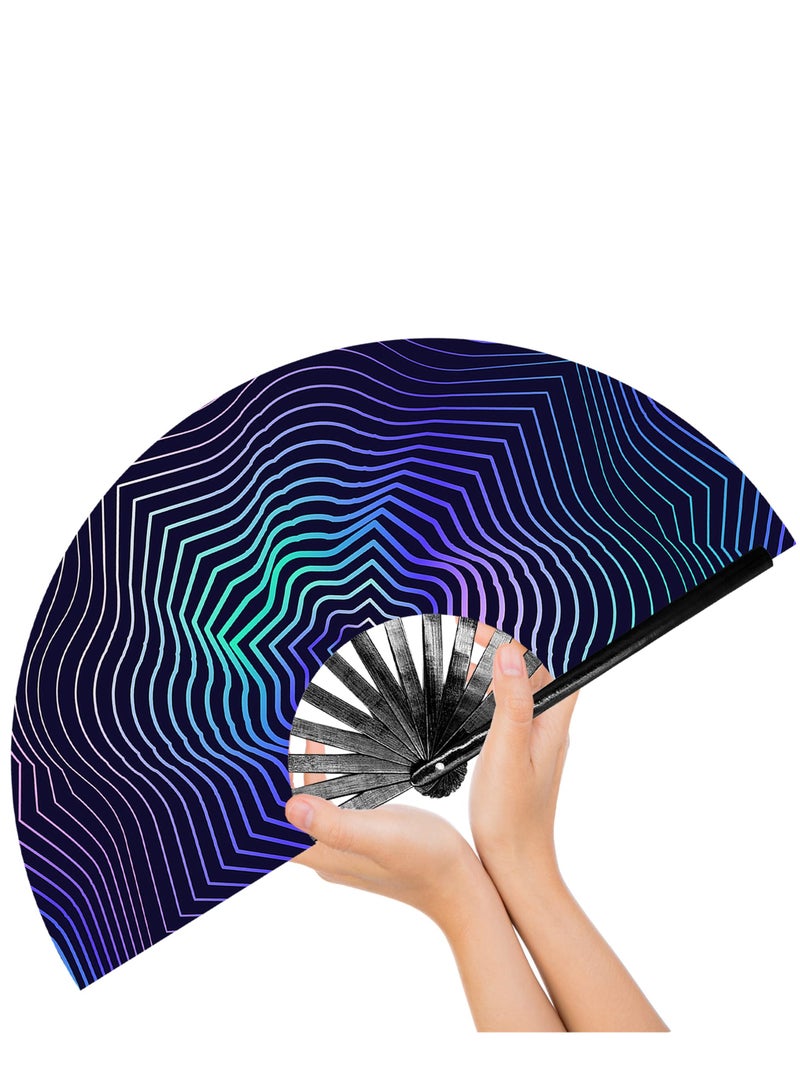 SYOSI Wooden Folding Fan, UV Glow Rave Foldable Fan Shining Star Pattern Wooden Foldable Fan, Chinese Vintage Bamboo Silk Fans for Party Wedding Dancing Decoration Gift Performance Baby Shower (Wave) - Image 1