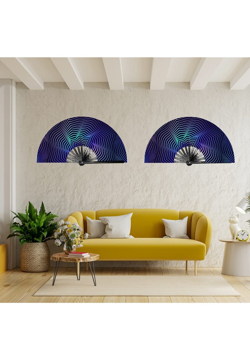 SYOSI Wooden Folding Fan, UV Glow Rave Foldable Fan Shining Star Pattern Wooden Foldable Fan, Chinese Vintage Bamboo Silk Fans for Party Wedding Dancing Decoration Gift Performance Baby Shower (Wave) - Image 3