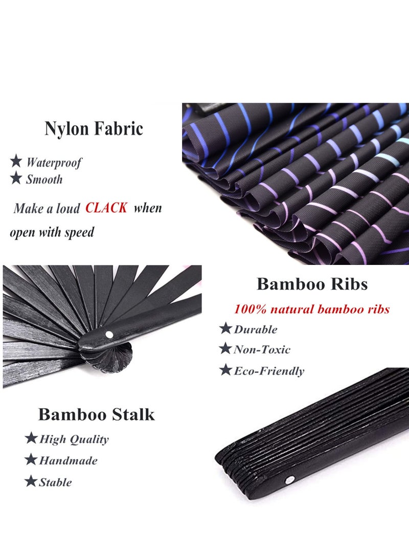 SYOSI Wooden Folding Fan, UV Glow Rave Foldable Fan Shining Star Pattern Wooden Foldable Fan, Chinese Vintage Bamboo Silk Fans for Party Wedding Dancing Decoration Gift Performance Baby Shower (Wave) - Image 5