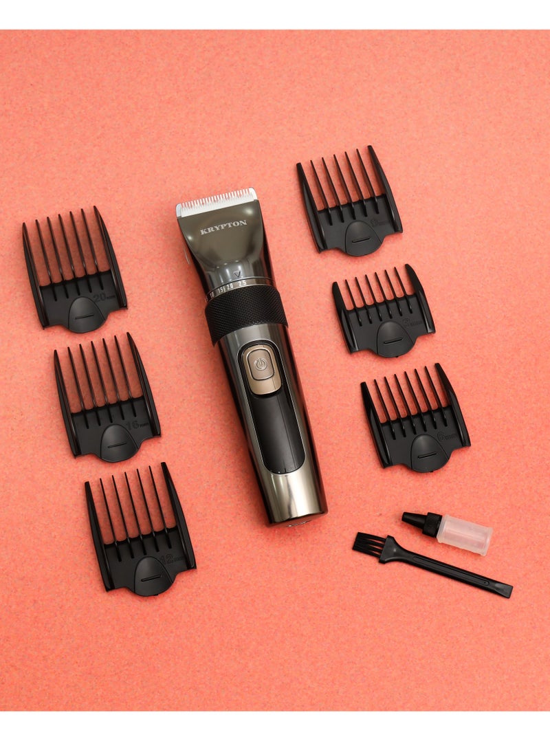 KRYPTON Professional Hair & Beard Trimmer – Cordless, IPX7 Waterproof, Digital Display, 240 Min Runtime | Ceramic Blade, Quick USB Charging, 2000mAh Battery | Home & Salon Use Silver And Black - Image 1