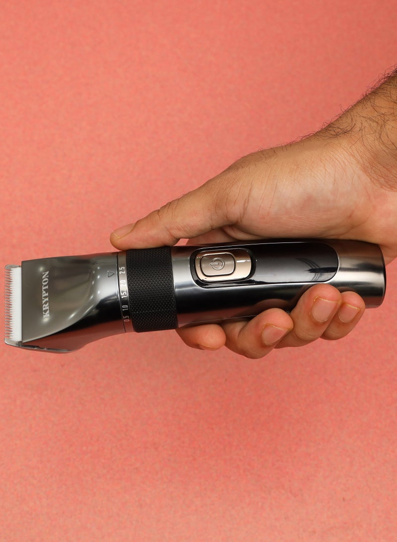 KRYPTON Professional Hair & Beard Trimmer – Cordless, IPX7 Waterproof, Digital Display, 240 Min Runtime | Ceramic Blade, Quick USB Charging, 2000mAh Battery | Home & Salon Use Silver And Black - Image 2