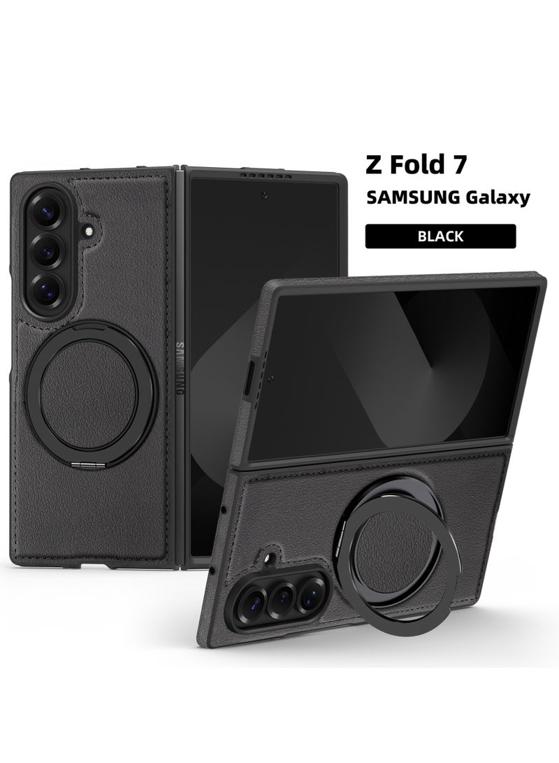 general Case Compatible with Samsung Z Fold7 Folding Phone Case Leather 360 Rotating Stand Magnetic Protective Case - Image 1