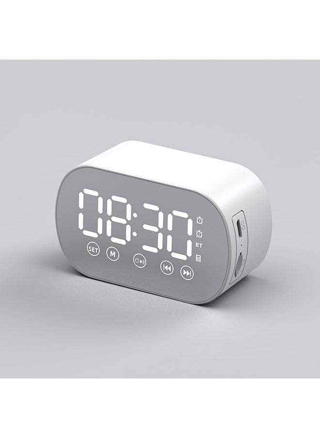 Bedroom Office Alarm Clock Digital Alarm Clock With Bluetooth Speaker Fm Radio Small Alarm Clock For Heavy Sleepers Usb Port Mirrored Led Display Hands Free Calling White
