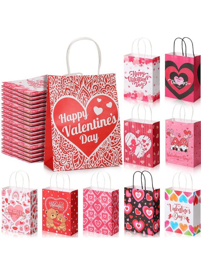 Chivertion 100 Pcs Valentine's Day Gift Bags Bulk 7 x 3 x 9 Valentines Goodie Bags with Handles Valentines Heart Love Paper Bags for Valentine Party Favors Exchange Novelty Gift Wrapping, 10 Styles - Image 1