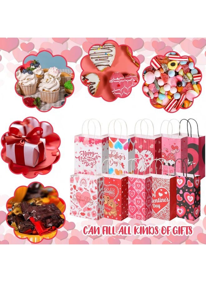 Chivertion 100 Pcs Valentine's Day Gift Bags Bulk 7 x 3 x 9 Valentines Goodie Bags with Handles Valentines Heart Love Paper Bags for Valentine Party Favors Exchange Novelty Gift Wrapping, 10 Styles - Image 5