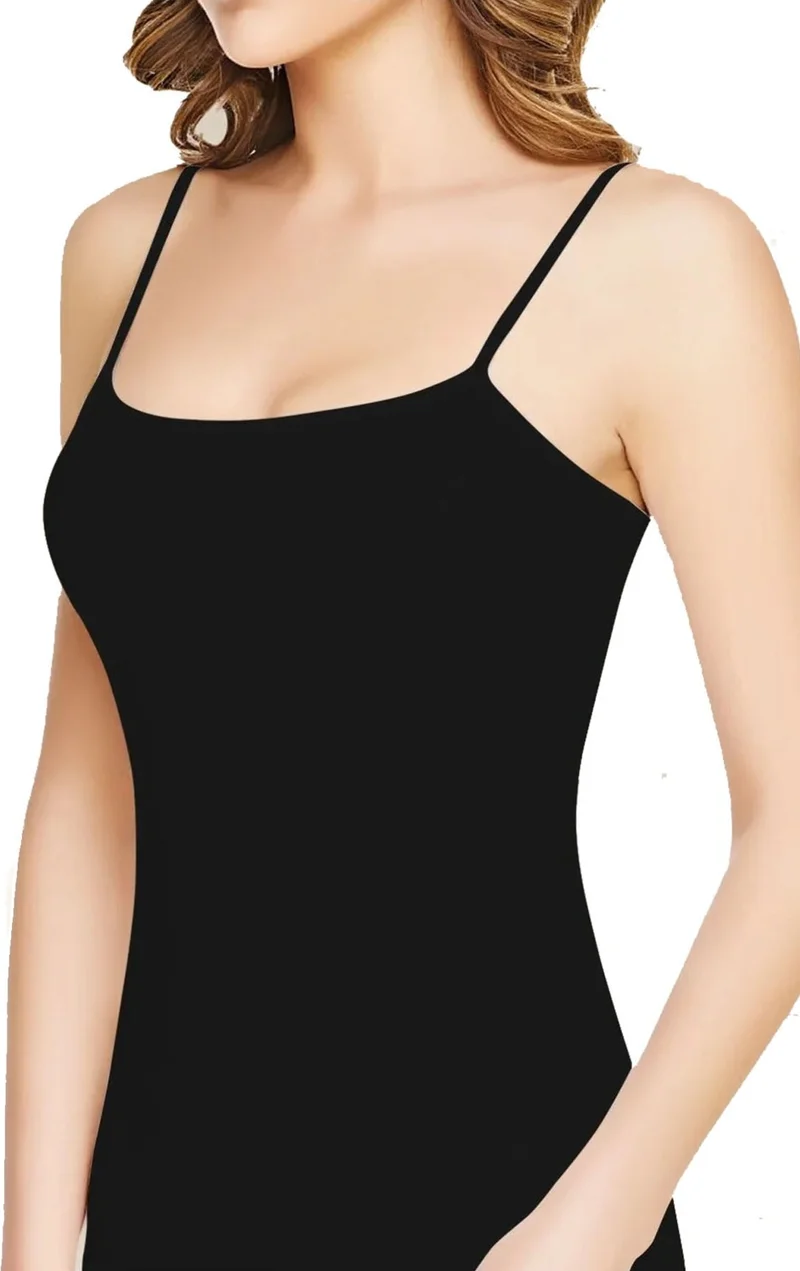Belifanti Collection Women's Black Strappy Cotton Undershirt Set of 6