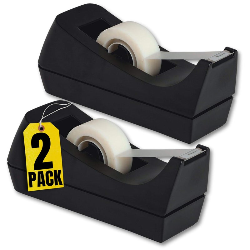 1InTheOffice Desk Tape Dispenser Black NonSkid Base Desktop Tape Dispenser Weighted 2 Pack