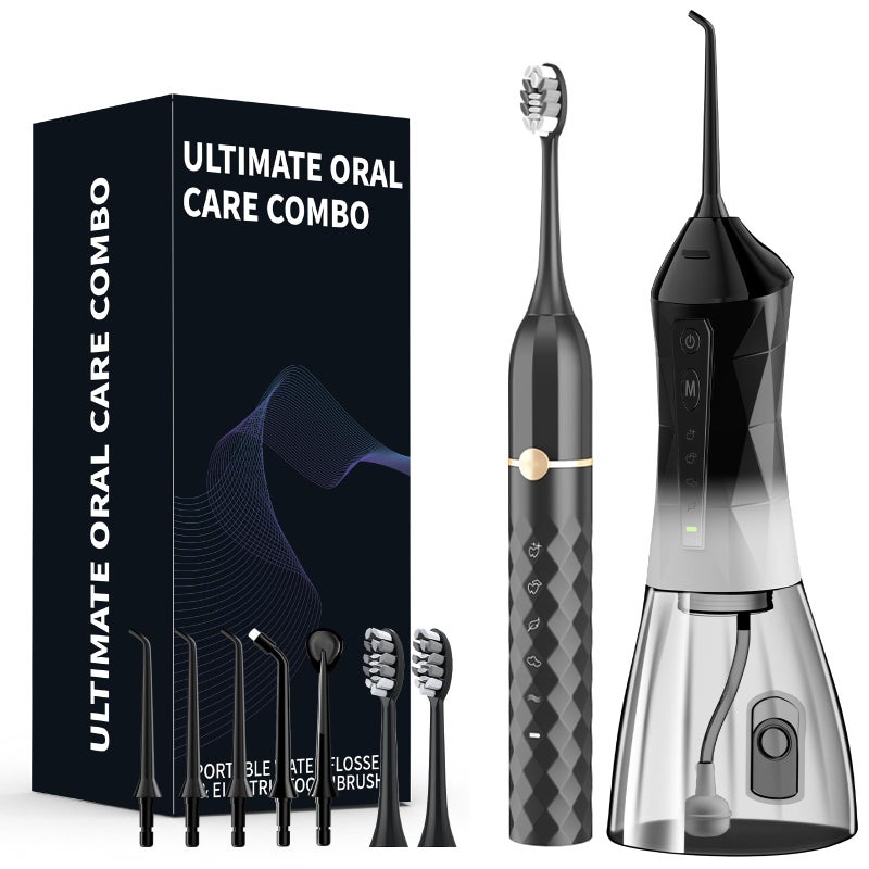 molux Water flosser+Electric Toothbrush Combination Set -5-Speed Sonic Electric Toothbrush, 4-Speed Portable Water flosser, Super Waterproof, a Great Gift for Friends (Black) - Image 1