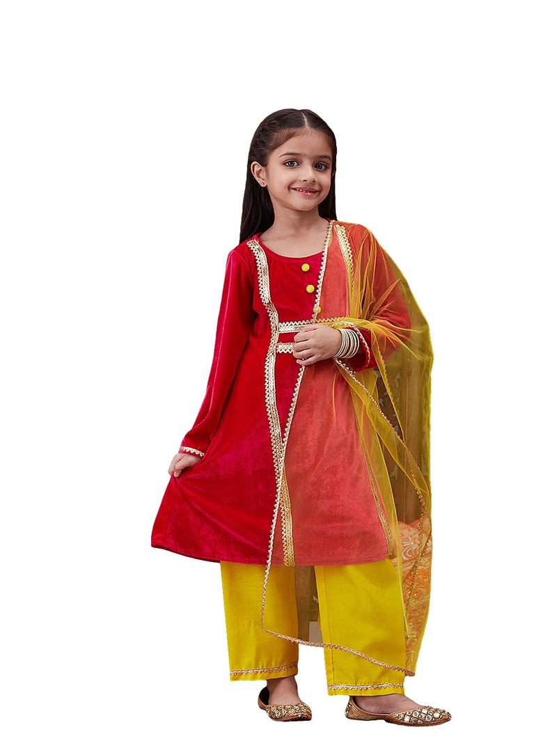 Pspeaches Girls Regular Gotta Patti Velvet Kurta With Salwar With Dupatta (Ks-Magentavelvet-5) - Image 5