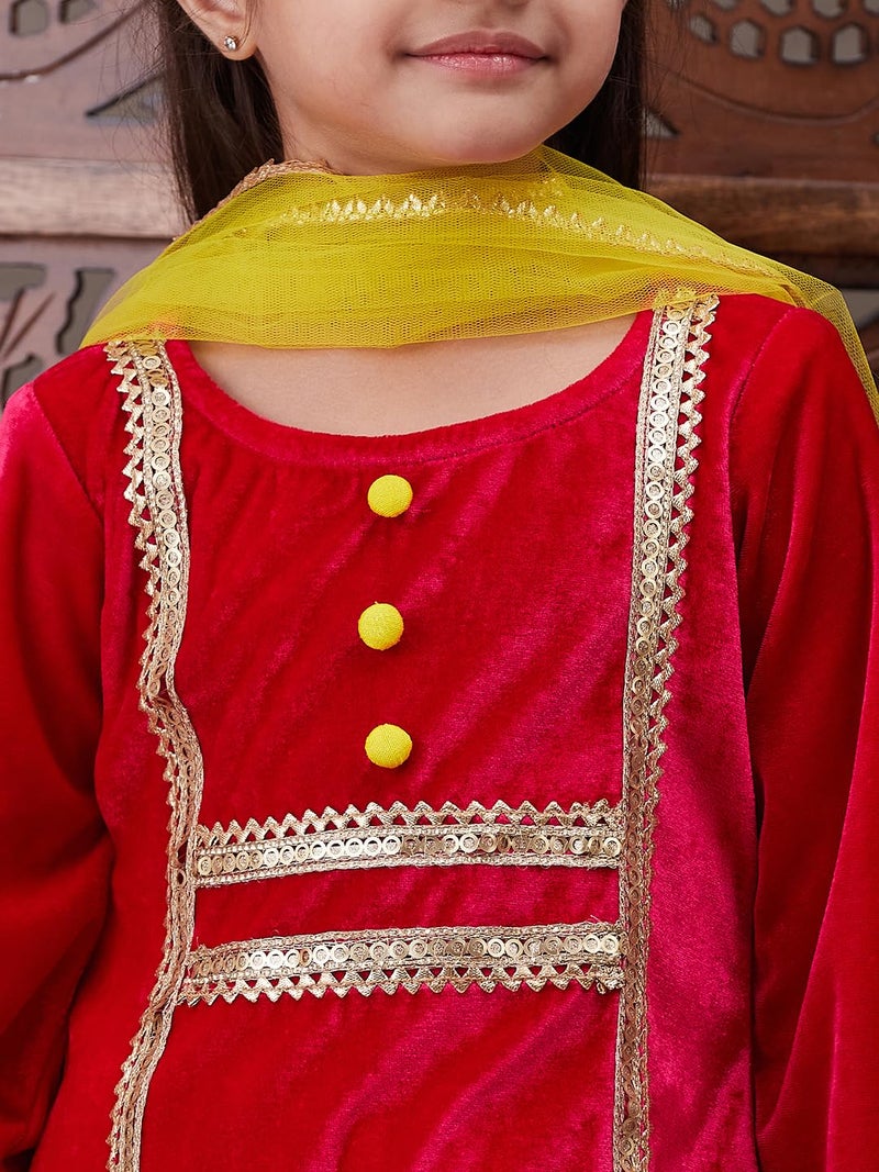 Pspeaches Girls Regular Gotta Patti Velvet Kurta With Salwar With Dupatta (Ks-Magentavelvet-5) - Image 2