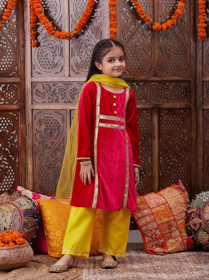 Pspeaches Girls Regular Gotta Patti Velvet Kurta With Salwar With Dupatta (Ks-Magentavelvet-5) - Image 4