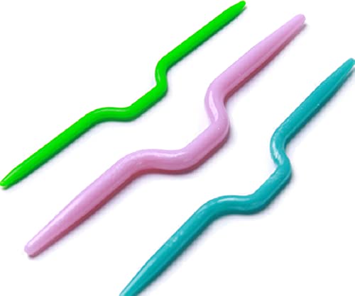 Cafurty Knitting Cable Needles, 3 PCS Plastic Mixed Color Safety Pin Cable Knitting Bent Weaving Needle Hooks 3 Pieces for Sweaters Socks Yarn Sewing Crochet Embroidery - Image 3