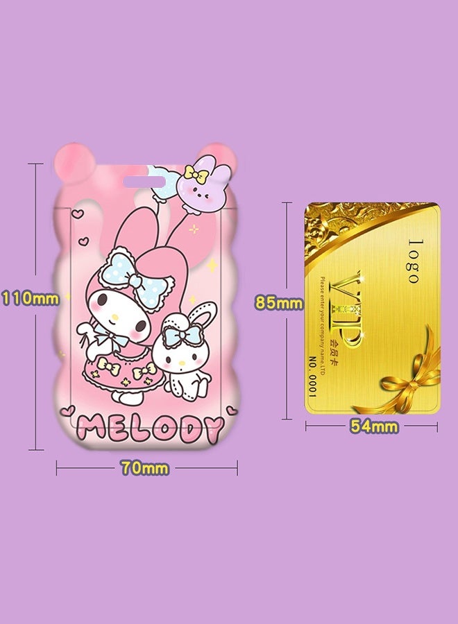 Wffo 2 Pcs Sanrio Anime Badge Card Holder with Lanyard Retractable Badge Reel ID Credit Card Holder Purse Pouch with Lanyard Durable Card Case Neck Pouch Wallet Anime Keychain for Students Teens - Pink/Purple - Image 2