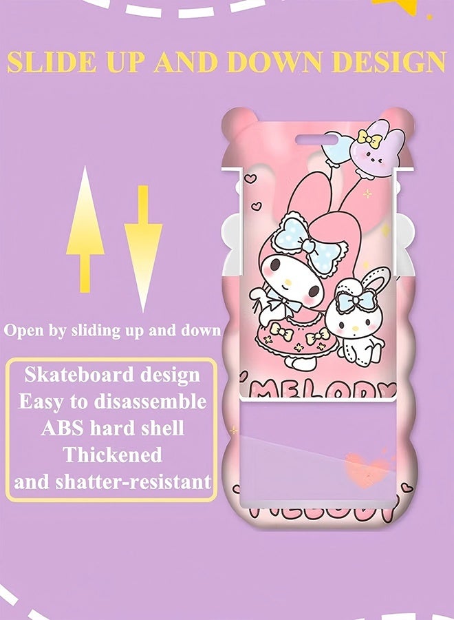 Wffo 2 Pcs Sanrio Anime Badge Card Holder with Lanyard Retractable Badge Reel ID Credit Card Holder Purse Pouch with Lanyard Durable Card Case Neck Pouch Wallet Anime Keychain for Students Teens - Pink/Purple - Image 4